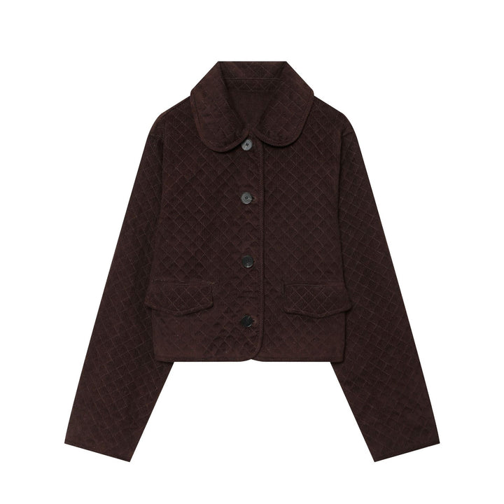 Damen Cropped gesteppte Cordjacke mit abgerundetem Kragen und Pattentaschen Echoarchiv