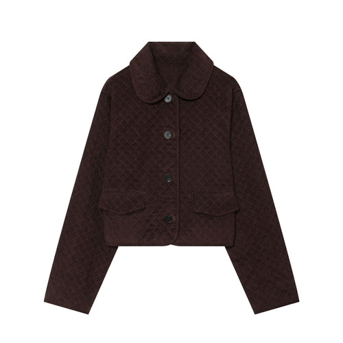 Damen Cropped gesteppte Cordjacke mit abgerundetem Kragen und Pattentaschen Echoarchiv