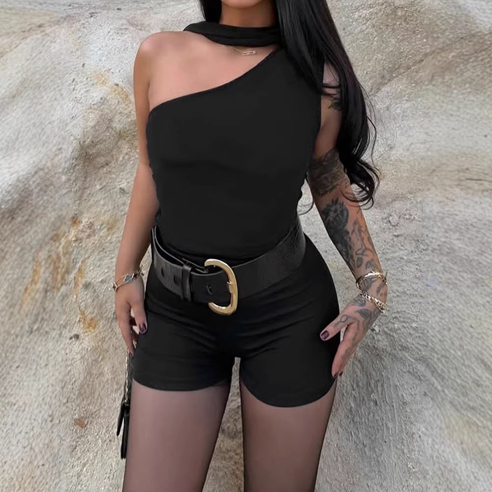 Damen Asymmetrisches Oberteil mit bindbarem Kragen und Raffung Echo Archiv