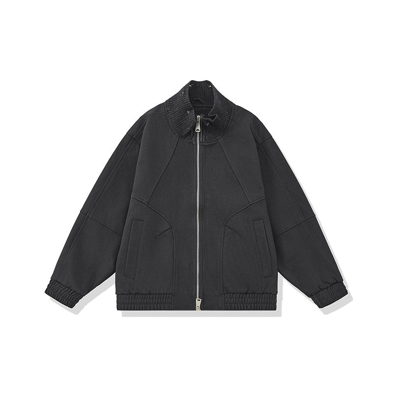 Unisex Boxy-Strickmix Übergangsjacke mit hohem Rippenkragen und elastischem Saum Echoarchiv