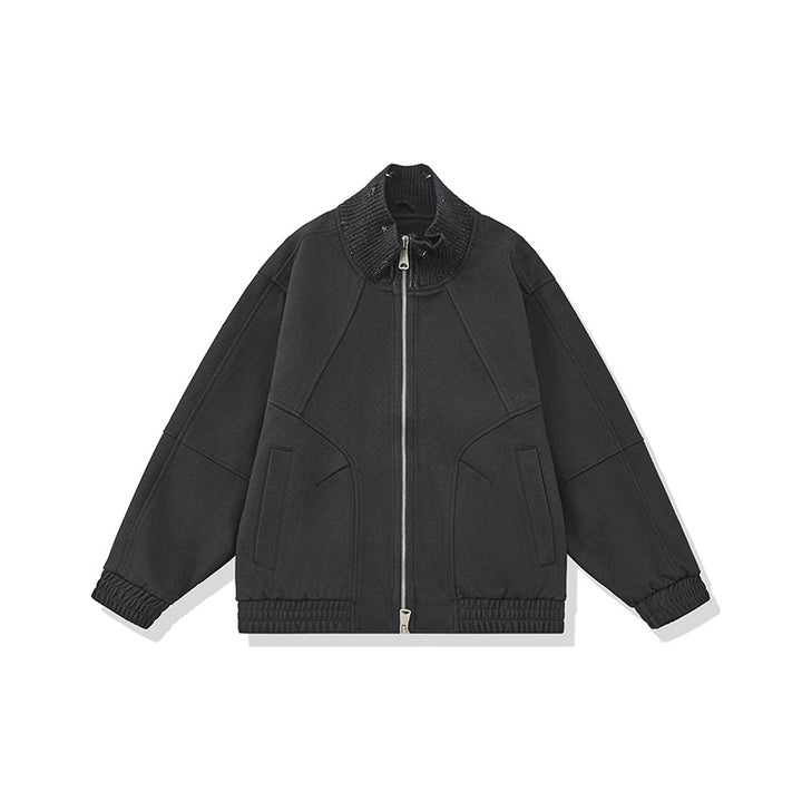 Unisex Boxy-Strickmix Übergangsjacke mit hohem Rippenkragen und elastischem Saum Echoarchiv