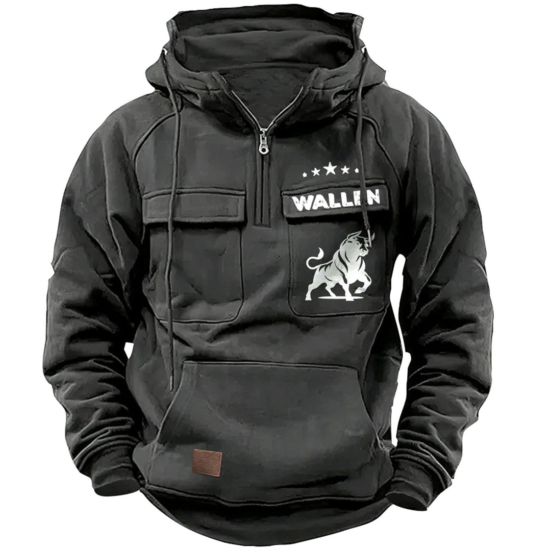 Herren nan Kapuzenpullover mit Halbzip, Cargo-Brusttaschen und Kängurutasche Echo Archiv