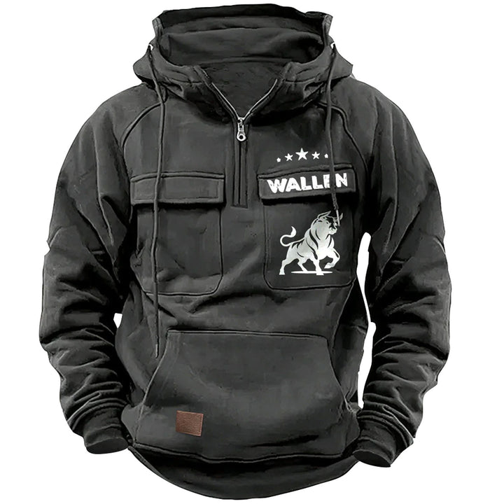 Herren nan Kapuzenpullover mit Halbzip, Cargo-Brusttaschen und Kängurutasche Echo Archiv