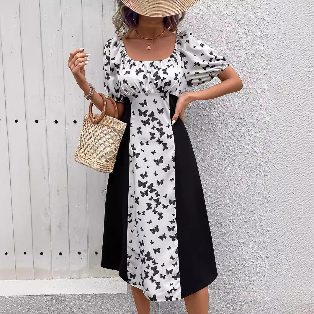 Damen Maxikleid mit Puffärmeln und Schmetterlingsmuster Echo Archiv
