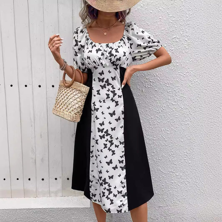 Damen Maxikleid mit Puffärmeln und Schmetterlingsmuster Echo Archiv