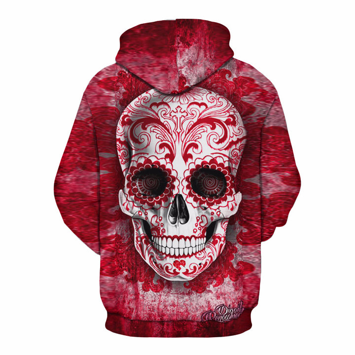 Herren Kapuzenpullover mit allover Totenkopf- und Spielkarten-Grafik Echoarchiv