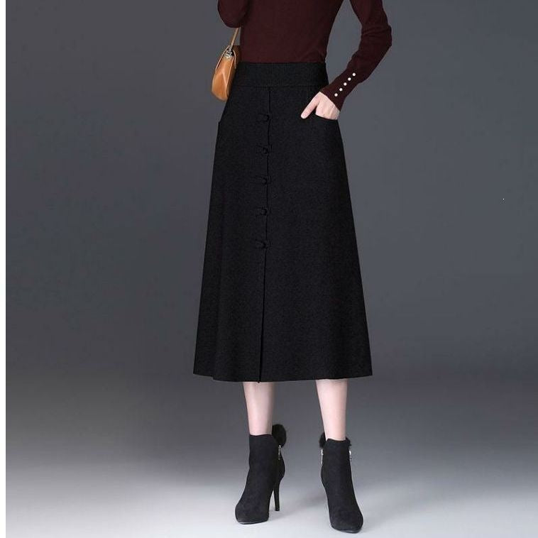 Damen Eleganter und schicker Midi-Rock mit Knopfdetails Echo Archiv