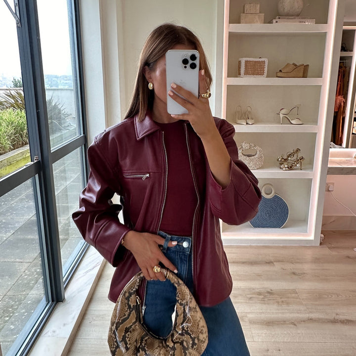 Damen nan vegane Lederjacke mit Hemdkragen und durchgehendem Reißverschluss Echo Archiv