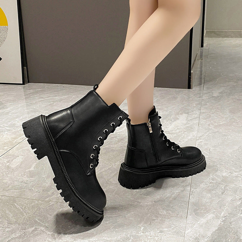 Damen Gefütterte Schnür-Bikerboots mit dicker Profilsohle – Lioré