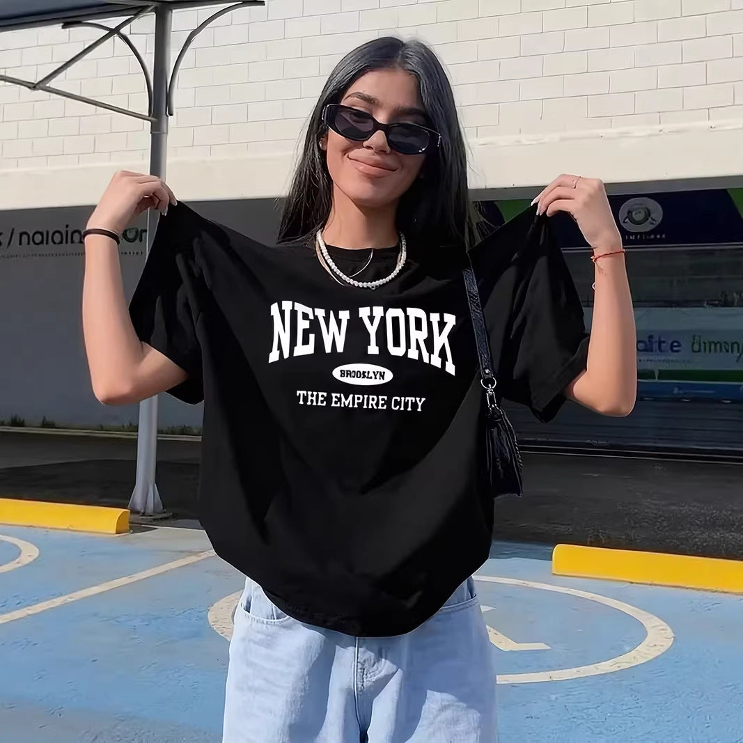 Damen lässiges Oversize T-Shirt mit New York Schriftzug Echo Archiv