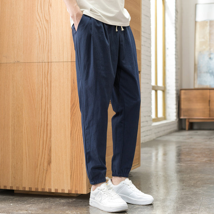 Herren Relaxed-Fit Leinenmix Jogginghose mit Bundfalten, Kordelzug und elastischen Beinabschlüssen Echo Archiv