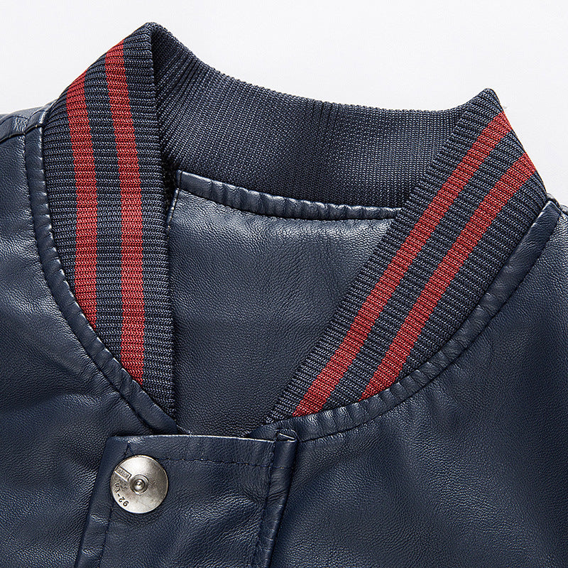 Herren nan Varsity-Lederjacke im College‑Stil mit gesticktem Logopatch, kontrastärmel‑Design und gerippten Bündchen Echo Archiv