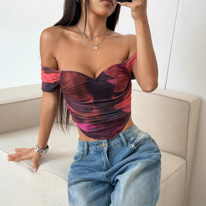 Damen Off-Shoulder Top mit Raffungen und floralem Design Echo Archiv