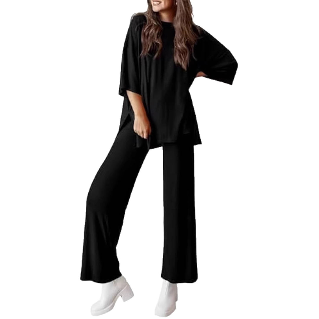 Damen Lässiges Lounge-Set aus weichem Jersey mit Oversize-Tunika und weiter Palazzo-Hose – Élanora