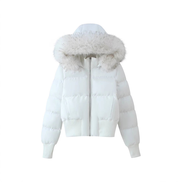 Damen Gepolsterte Cropped-Bomberjacke mit Kapuze und abnehmbarem Kunstpelzbesatz Echo Archiv