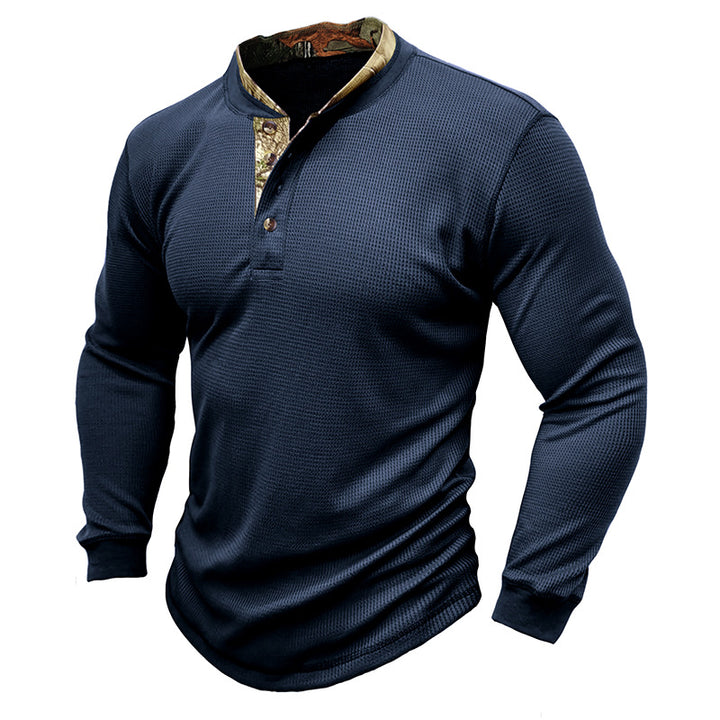 Herren modisches Langarm-Henley-Shirt mit strukturiertem Design und eleganter Knopfleiste Echoarchiv