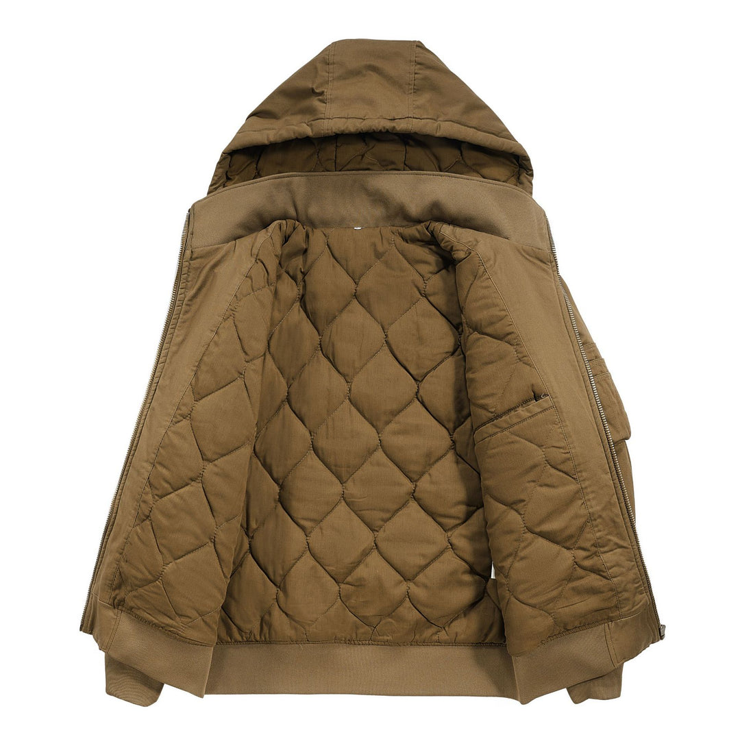 Herren Isolierte Kapuzen‑Bomberjacke mit gesteppter Thermofütterung und Ärmel‑Utilitytasche – Brevano