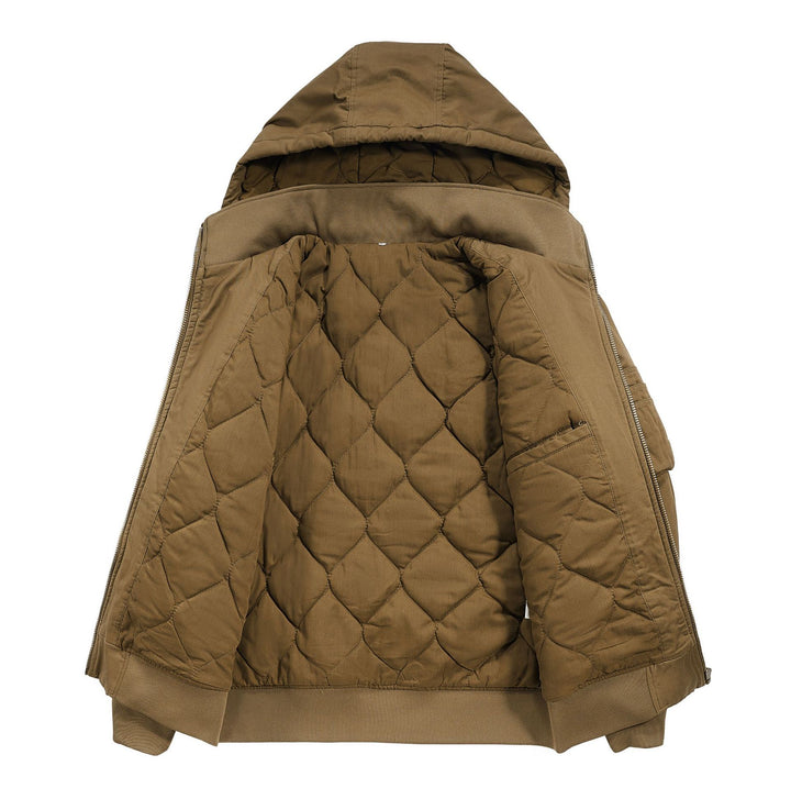 Herren Isolierte Kapuzen‑Bomberjacke mit gesteppter Thermofütterung und Ärmel‑Utilitytasche – Brevano