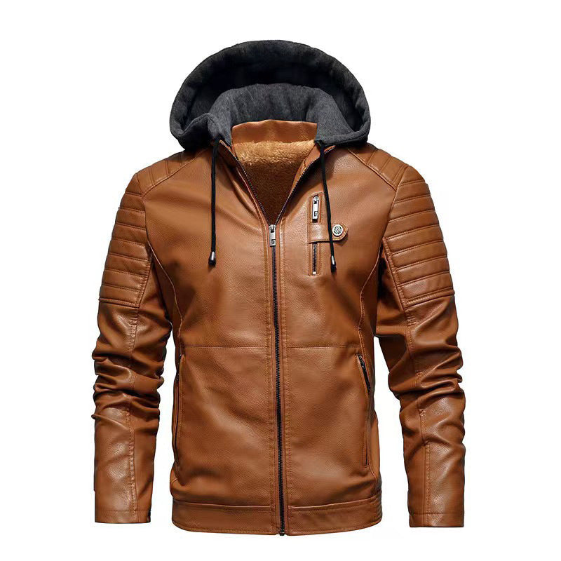 Herren Lederjacke mit abnehmbarer Kapuze Echo Archiv