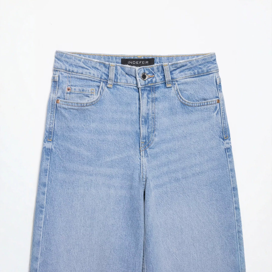 Damen Hochtaillierte weite Denim-Jeans mit klassischem Taschen-Design und geradem Saum Echo Archiv