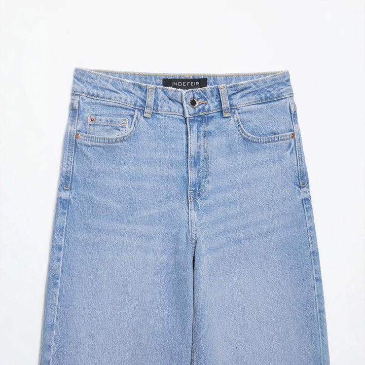 Damen Hochtaillierte weite Denim-Jeans mit klassischem Taschen-Design und geradem Saum Echo Archiv