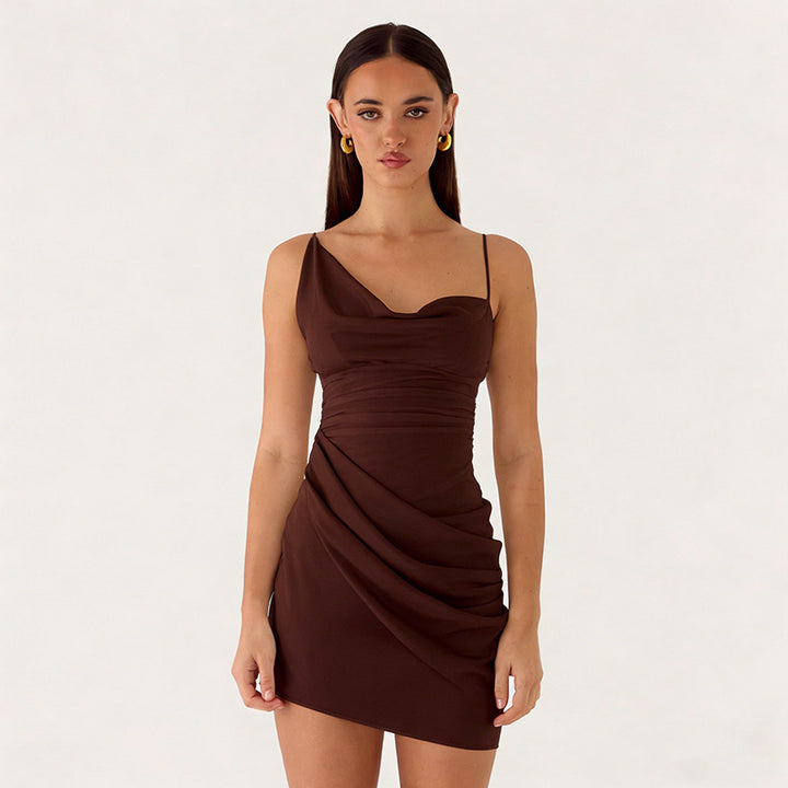 Damen Mini-Party Kleid mit asymmetrischem Ausschnitt und Taillierung Echo Archiv
