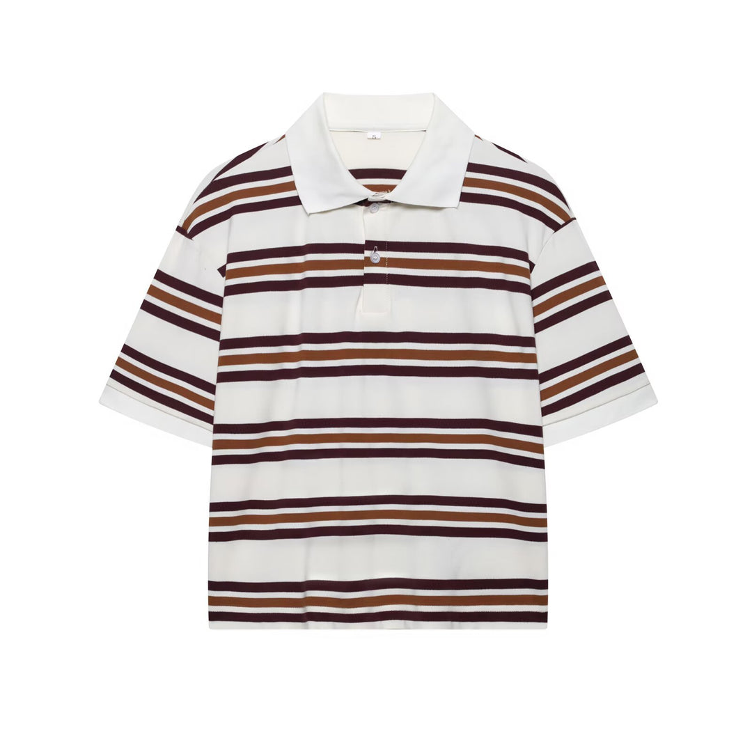 Damen Lässiges Langarm-Poloshirt mit Streifenmuster und Rippbündchen Echo Archiv