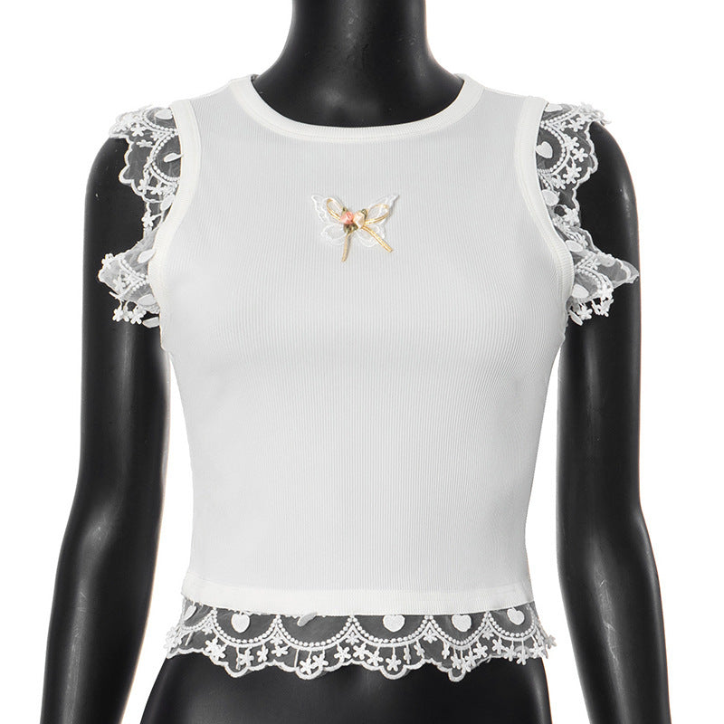 Damen zartes Crop-Top mit romantischer Spitzenkante Echo Archiv