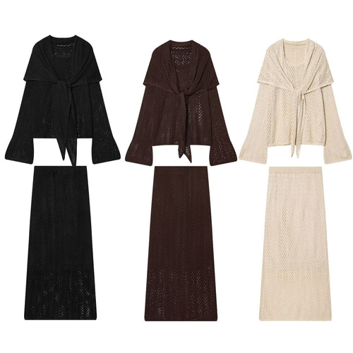 Damen Ajourstrick-Set mit offener Cardigan und Midirock Echo Archiv