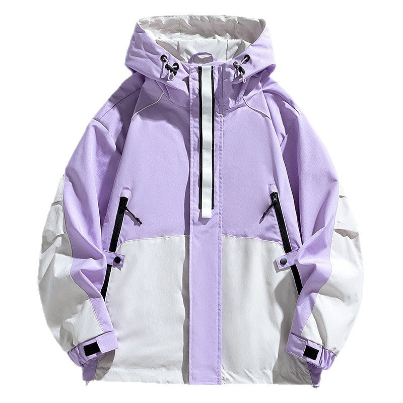 Unisex Leichte zweifarbige Wind- und Regenjacke mit Kapuze, Kordelzug und Reißverschlusstaschen Echoarchiv
