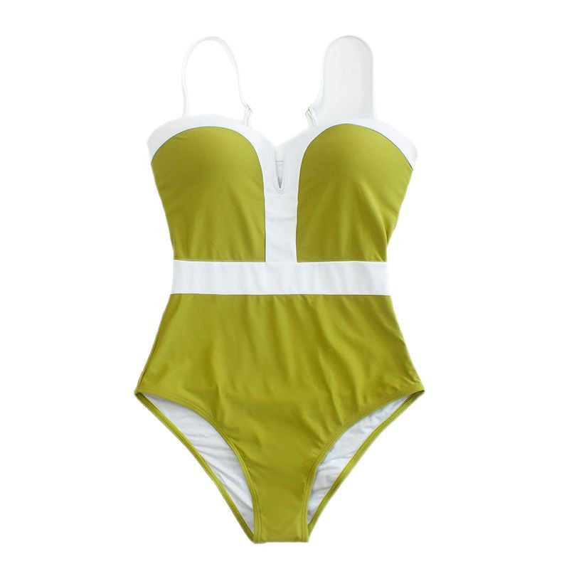 Damen Eleganter Einteiler Badeanzug mit tiefem V-Ausschnitt und kontrastierenden Details Echo Archiv