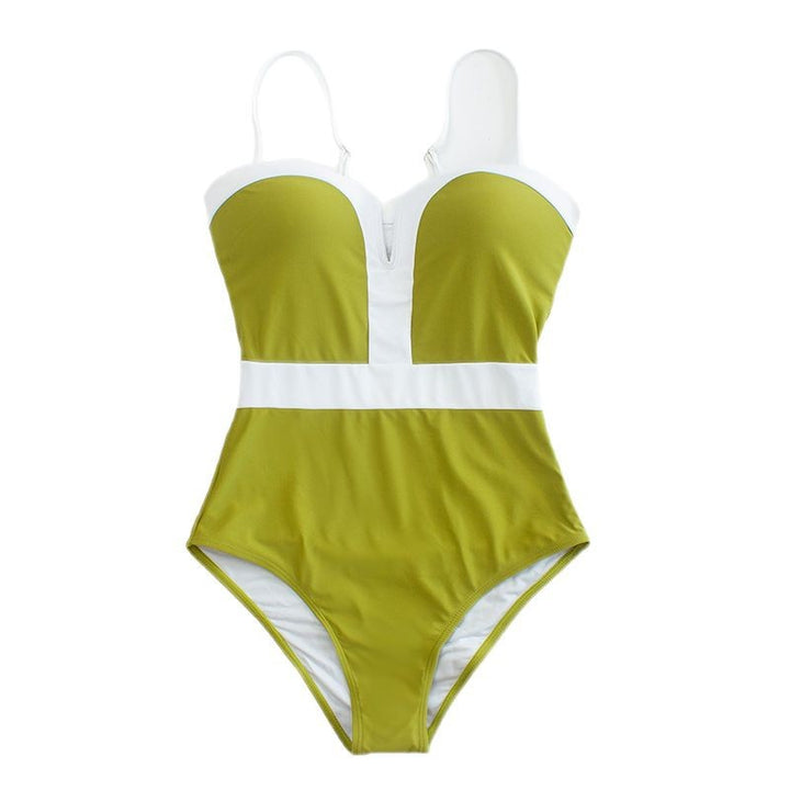 Damen Eleganter Einteiler Badeanzug mit tiefem V-Ausschnitt und kontrastierenden Details Echo Archiv