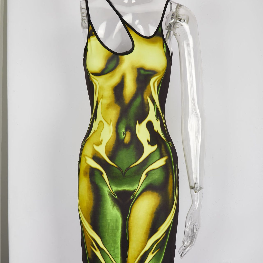 Damen Körperbetontes Kleid mit einzigartigem Grafikdesign Echo Archiv