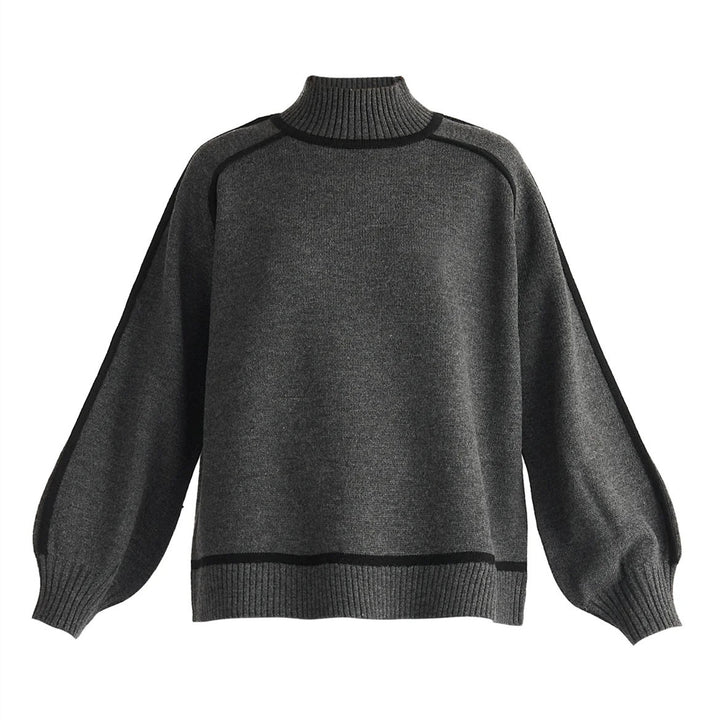 Damen Rollkragen-Feinstrickpullover mit kontrast-Keder und weitem Relax-Fit – Mavelle