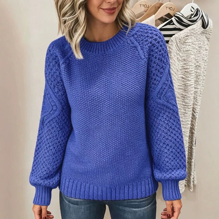 Damen Grobgestrickter Rundhals-Pullover mit Ajour- und Zopfmusterärmeln – Mavelle