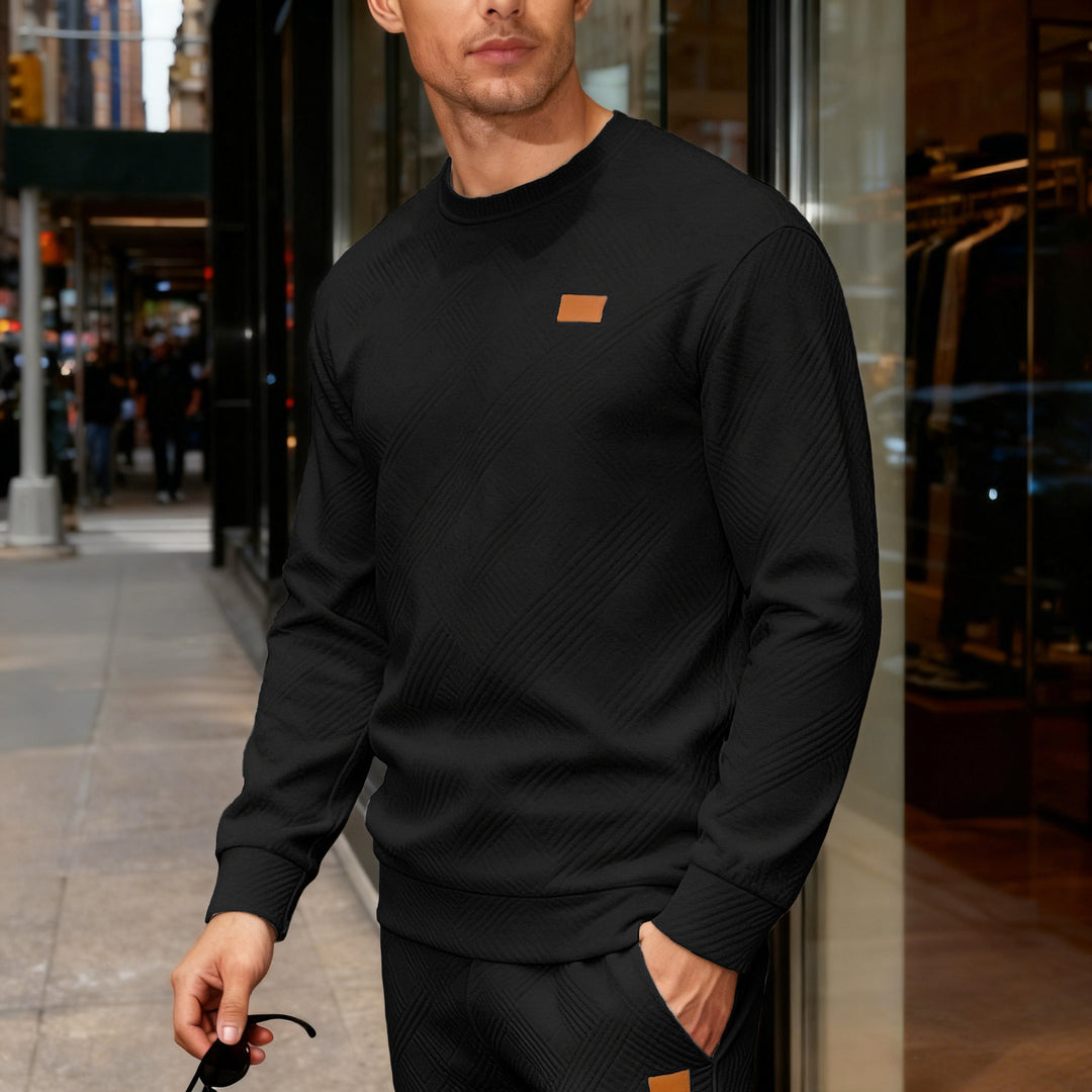 Herren nan strukturierter Baumwollstrickpullover mit Rautenstruktur, Rundhalsausschnitt und elastischen Bündchen Echo Archiv