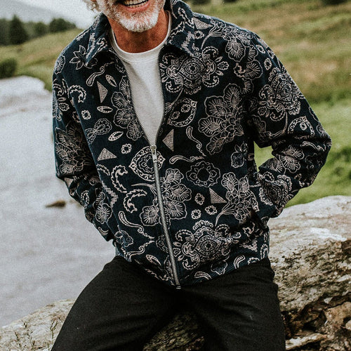 Herren Zip-Jacke mit floralem Design und praktischen Taschen Echoarchiv
