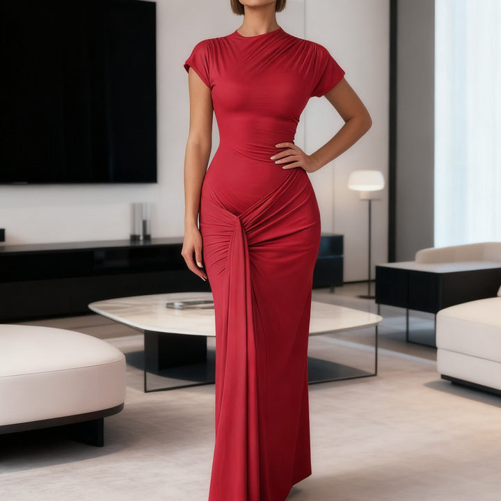 Damen Elegantes Langarm Maxi-Kleid mit Drapierung und figurformendem Schnitt Echo Archiv