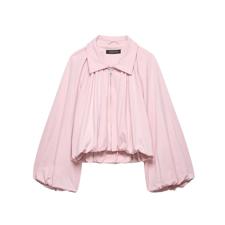 Damen Cropped-Blouson mit Ballonärmeln, Hemdkragen und elastischem Saum Echoarchiv