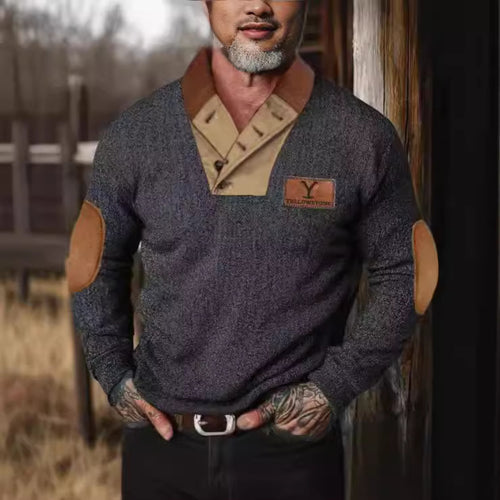 Herren modischer Pullover mit Kontrastkragen und Ellbogenpatches Echoarchiv