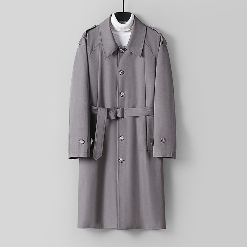 Herren Schlichter Twill-Trenchcoat mit verstellbarem Taillengürtel und Schulterpatten Echoarchiv