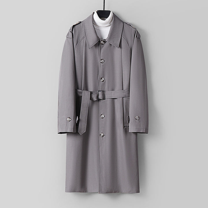Herren Schlichter Twill-Trenchcoat mit verstellbarem Taillengürtel und Schulterpatten Echoarchiv