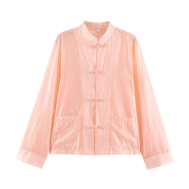 Damen Leichte chinesisch-inspirierte Oversize-Jacke mit Mandarinkragen und Knotenverschlüssen Echo Archiv