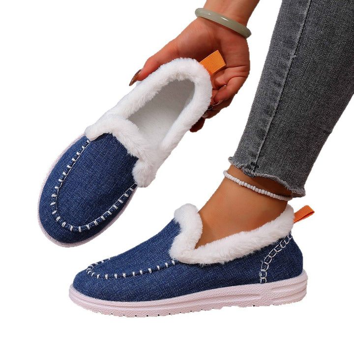 Damen Gefütterte Slip-On Mokassin‑Hausschuhe mit Teddyfutter, handgestepptem Vorderblatt und profilierter Gummisohle Echo Archiv