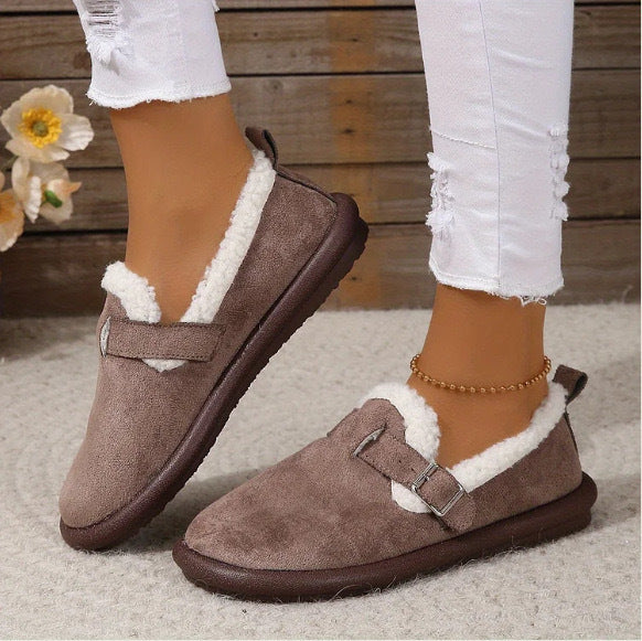 Damen Gefütterte Wildleder‑Optik Hausschuhe-Mules mit Teddyfutter und verstellbarem Riemen – Lioré