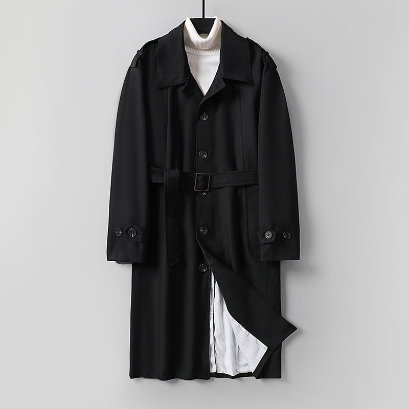 Herren Schlichter Twill-Trenchcoat mit verstellbarem Taillengürtel und Schulterpatten Echoarchiv