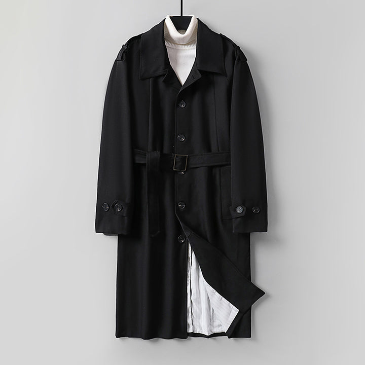 Herren Schlichter Twill-Trenchcoat mit verstellbarem Taillengürtel und Schulterpatten Echoarchiv