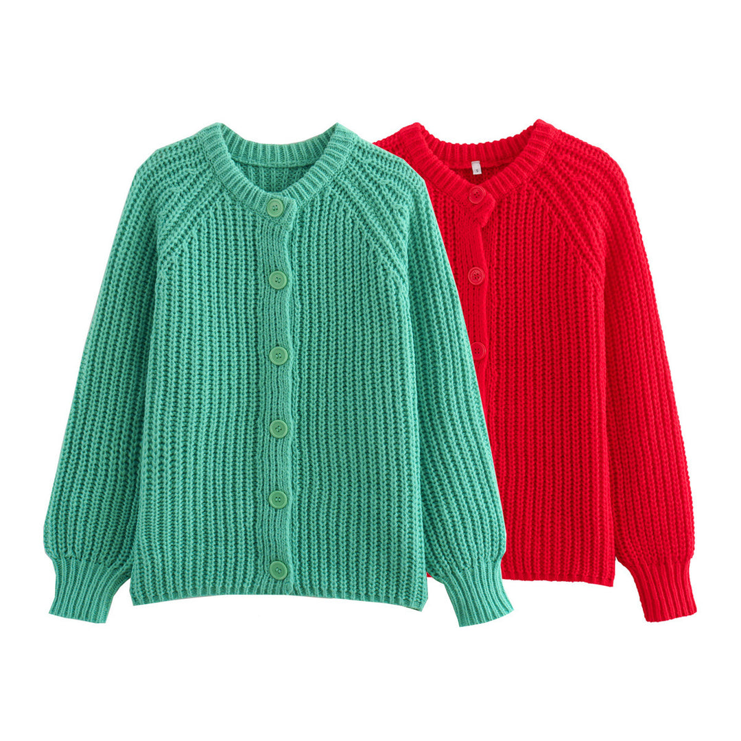 Damen grobstrickige Raglan-Cardigan mit durchgehender Knopfleiste, breiten Bündchen und legerer Silhouette – Veloura