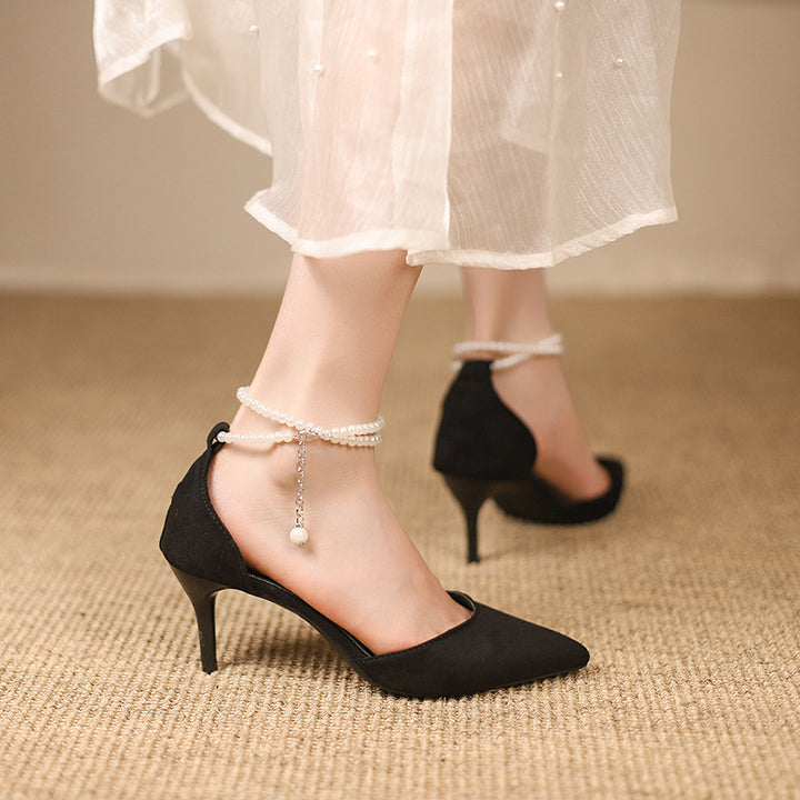 Damen Cut-Out Pumps mit Perlenknöchelriemen und schlankem Stiletto Echo Archiv