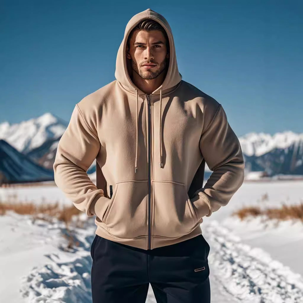 Herren gemütlicher Kapuzenpullover mit Reißverschluss und Taschen Echoarchiv